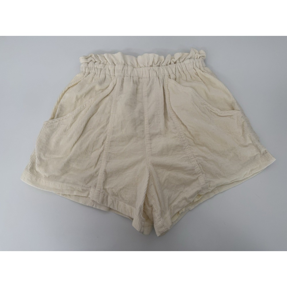 Free People Ivory Corduroy Pull On Shorts Women Size XS High Rise Ruffle Elastic